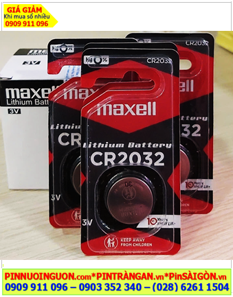 COMBO 01hộp=10vỉ Pin 3v Lithium Maxell CR2032, Xuất xứ NHẬT (Vỉ đen) _Giá chỉ 195.000/Hộp